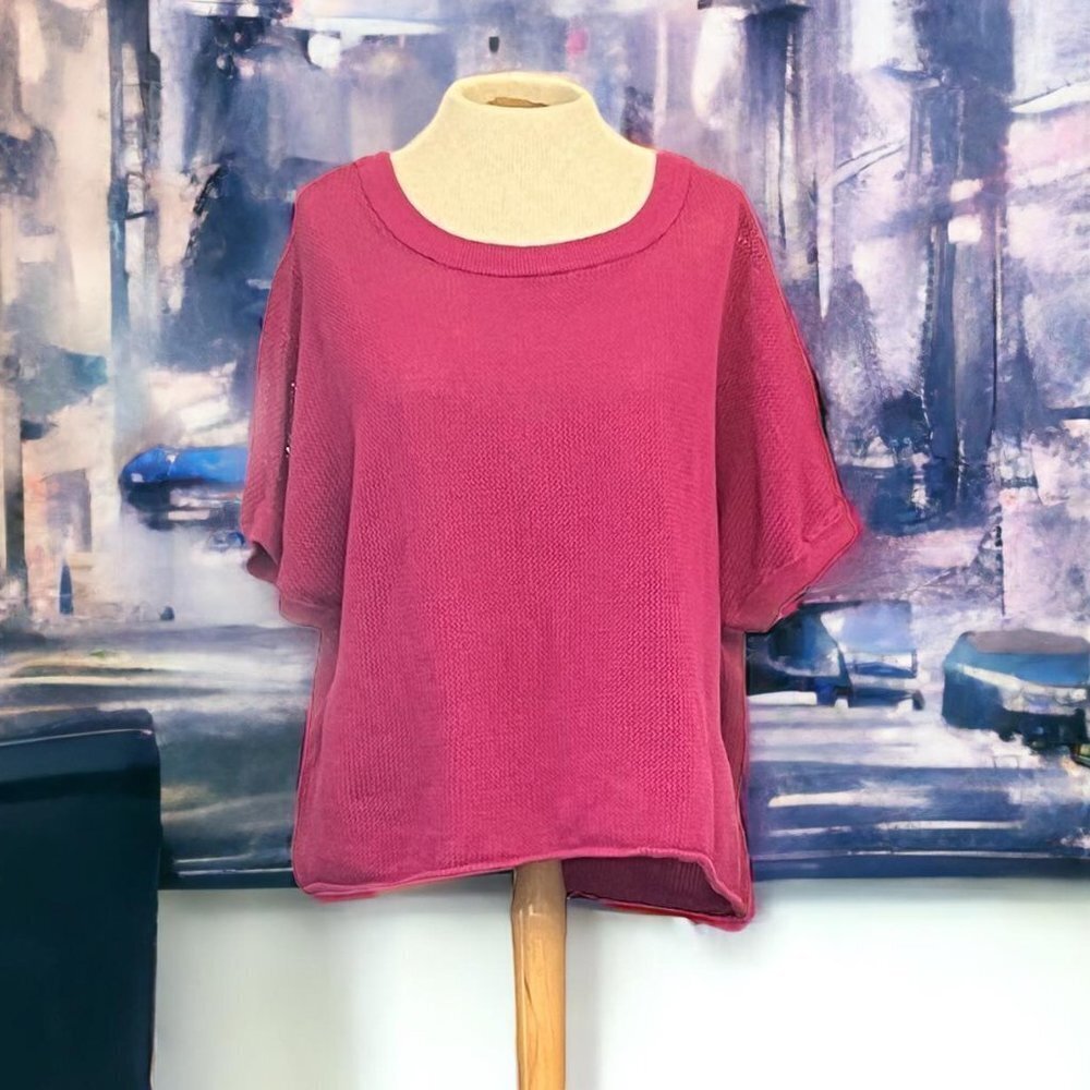 Torrid Open Stitch Dolman Sleeve Knit Pullover Magenta Pink Sweater 2XL 18 20